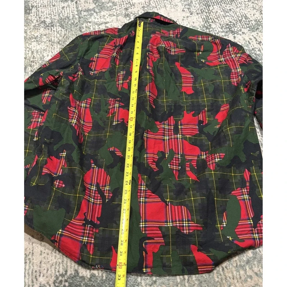 Polo Ralph Lauren Stuart Camo Plaid Oxford Shirt Mens XXL Classic Fit Green Red